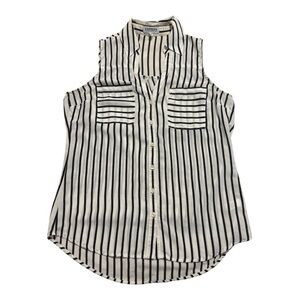 Express Sleeveless Black and White Striped Blouse